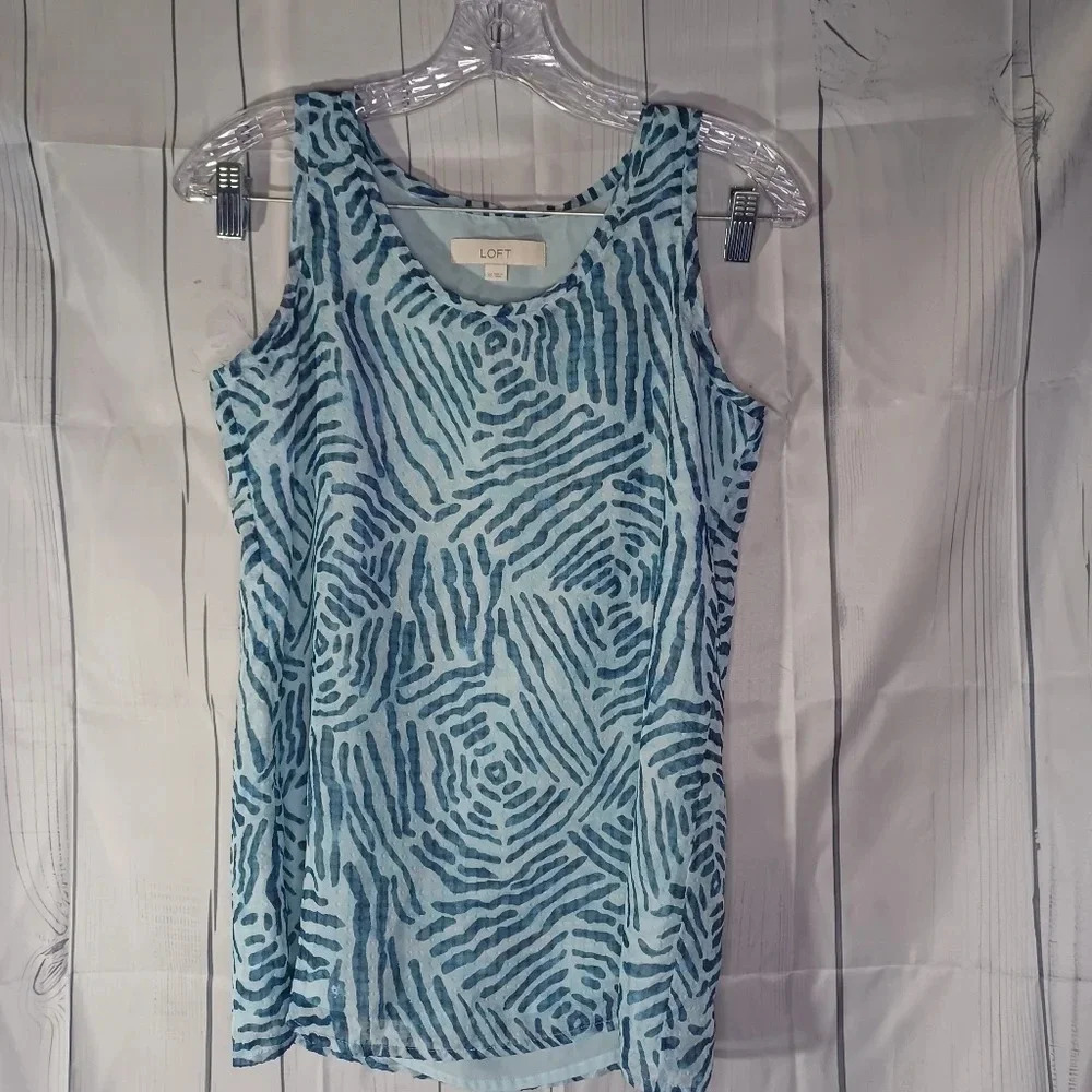LOFT blue zebra print sheer sleeveless tank top With Lining